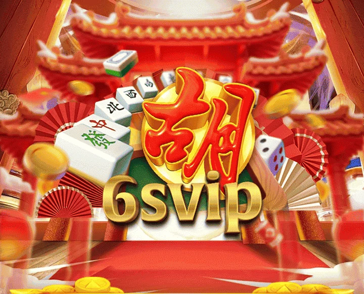 Kuil merah, ubin mahjong, dan koin emas dari poster resmi 6svip